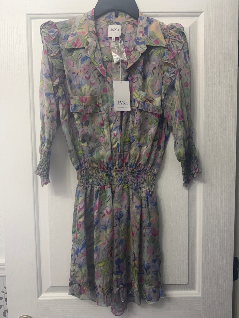 Misa Los Angeles Pastel Floral Puff-Sleeve Mini Romper
